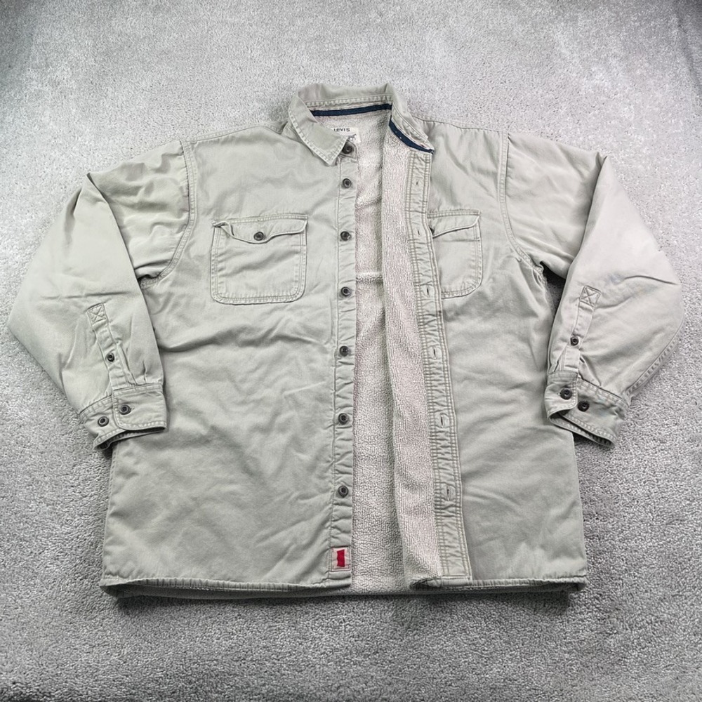 Levis Shirt Jacket Mens XL Tan Sherpa Lined Cotton Twill Workwear Shacket